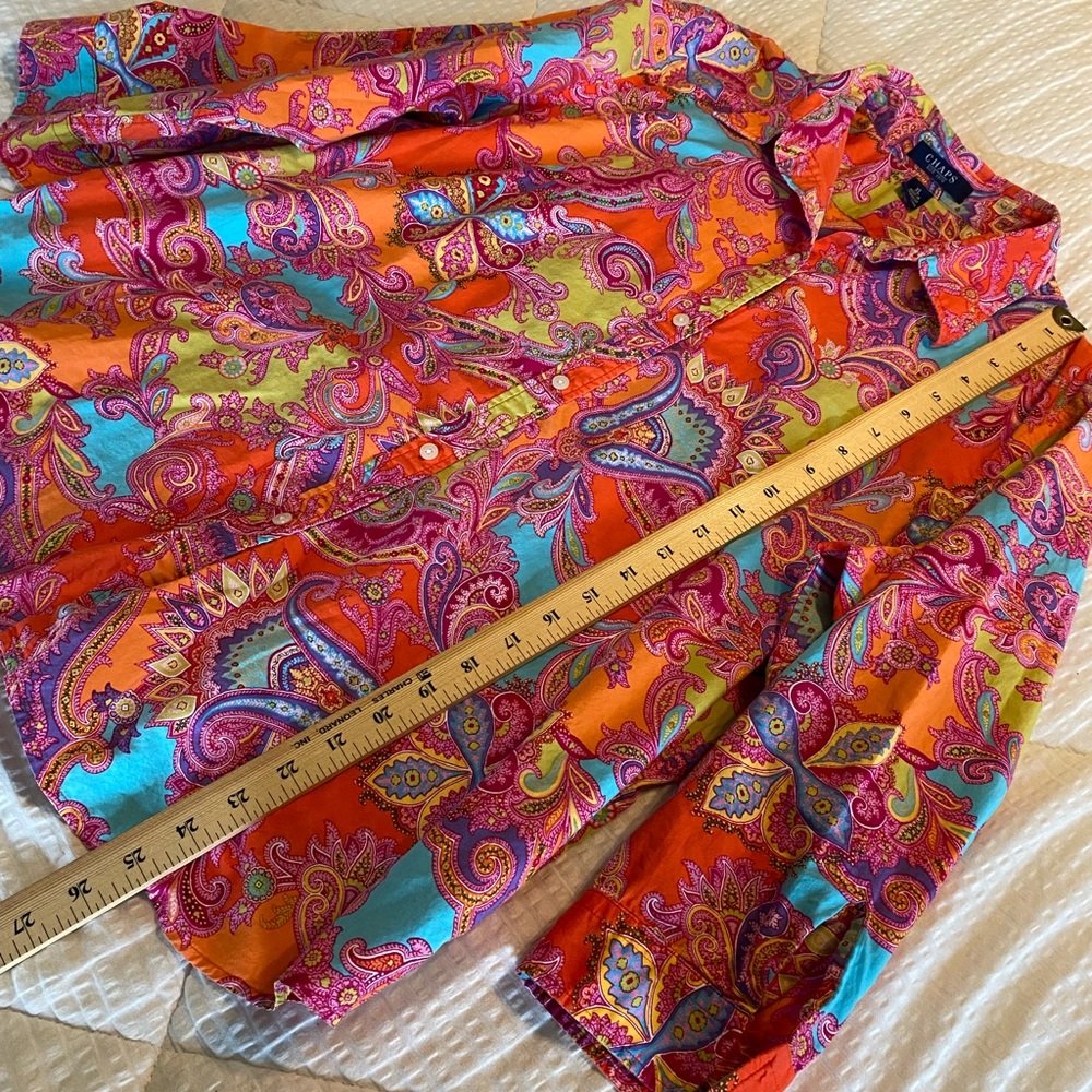 Chaps Women’s Button Down Paisley Pattern Orange … - image 3